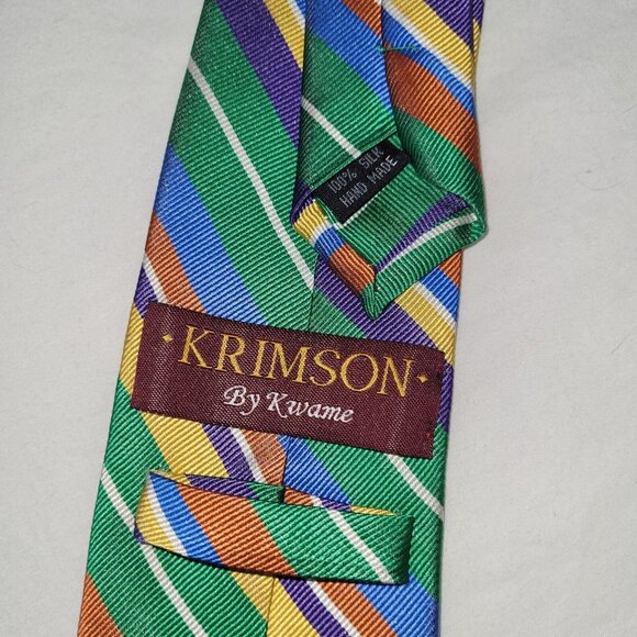 Krimson By Kwame Tie Mens Repp‎ Bright Striped Silk Necktie Office Preppy XLong - Picture 4 of 8